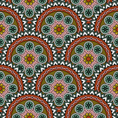 Abstract seamless mandala background. Texture in rose and turquoise colors. Oriental pattern for design, fashion print, scrapbooking