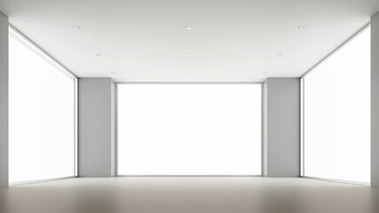 Naklejka na ściany i meble Illustration 3D rendering large luxury modern bright interiors Living room mockup computer digitally generated image