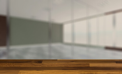 Background with empty table. Flooring. Open space office interior with like conference room. Mockup. 3D