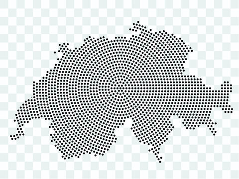 Abstract black map of Switzerland - planet dots planet, isolated on transparent background.Vector eps 10