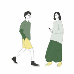 girl and boy pose flat design illustration