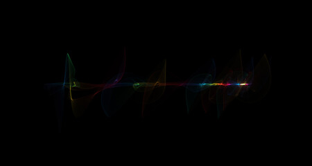 Multi-colored transparent color line with splashes of color. Sound wave
