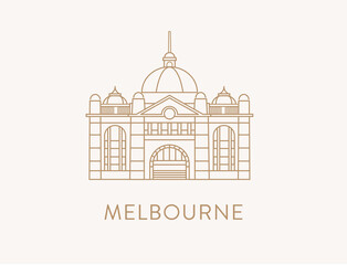 Obraz premium Melbourne's historic and iconic landmark Flinders street railway station, line art style