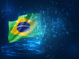 vector 3d flag on blue background with hud interfaces,  Brazil