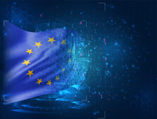 vector 3d flag on blue background with hud interfaces, European Union
