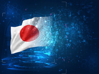 vector 3d flag on blue background with hud interfaces, Japan