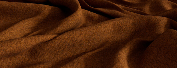Orange Textile Background with Wrinkles. Wavy Surface Texture.