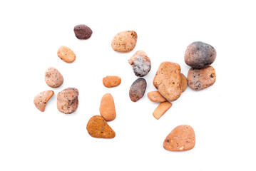 Brick sea pebbles isolated on the white background.
