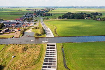 Aerial from aquaduct Jeltesloot in Friesland the Netherlands