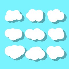 Set of white clouds on a blue background with shadow