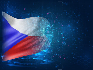 Czech Republic, vector 3d flag on blue background with hud interfaces