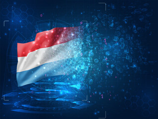 Luxembourg, vector 3d flag on blue background with hud interfaces