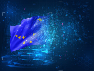 Alaska, vector 3d flag on blue background with hud interfaces