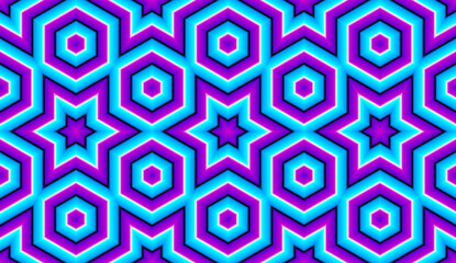 Blue wrapping paper with shining stars. Optical illusion of movement. Seamless pattern.