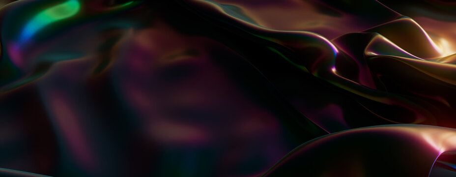 Iridescent Surface with Undulations and Swirls. Dark Luxury Banner.