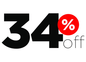 34%. number thirty-four percent off. modern font to use as a tag in digital marketing promotions and discounts. eps10