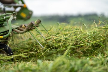 Making and growing hay and silage in Australia. with tractors and machinery in a cattle farm during summer.  © William