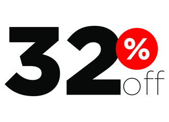 32%. number thirty-two percent off. modern font to use as a tag in digital marketing promotions and discounts. eps10