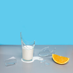 broken glass with milk, against lactose concept
