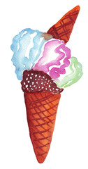 Ice cream. Watercolor illustration. Hand drawn