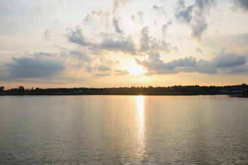 Bright orange sky and light of the sun.