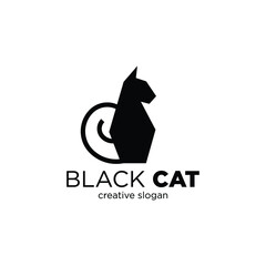 Elegant Black Cat logo design concept Black animal on white background