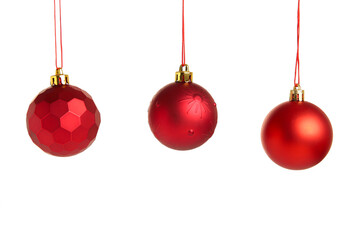 Red Christmas balls isolated on white background.