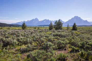Beautiful landscape at Willow Flats Overlook Grand Teton National Park during summer Wyoming.