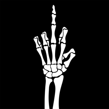 Skeleton hand shows middle finger, vector illustration