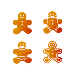 Set of Christmas Gingerbread Cookies. Modern Flat Vector Illustrations. Gingerbread Man with Decoration.