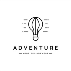 air balloon logo line art simple minimalist vector illustration template icon design. adventure fly with balloon concept symbol business transportation