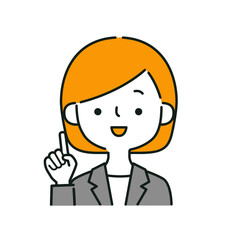 人差し指を立てたポーズのスーツを着た女性のイラスト