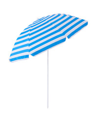 Blue beach umbrella parasol isolated on white background
