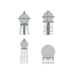Cartoon symbols and architectural objects. Water tower set.