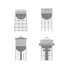 Cartoon symbols and architectural objects. Water tower set.