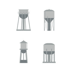 Cartoon symbols and architectural objects. Water tower set.