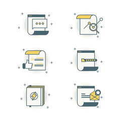 Set of Website Icons. Chat Box. Marketing Strategy. Statistics. Write a Review. New Message. Website Template. Landing Page.