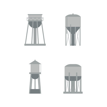 Cartoon symbols and architectural objects. Water tower set.