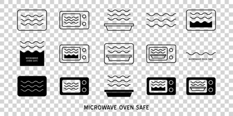 Wave Cooking logo. Microwave oven safe vector outline icon.