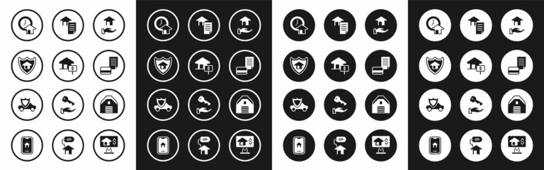 Set Realtor, House with dollar, shield, Time is money, Credit card, contract, Garage and Car icon. Vector