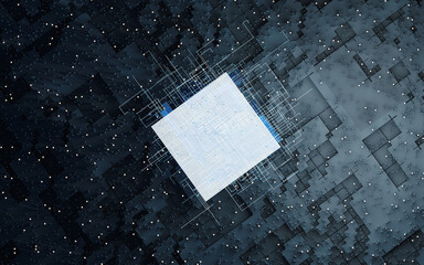 Blocks and circuits, materials science and technology, 3d rendering.