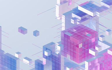 Fototapeta premium Translucent gradients cubes and materials, 3d rendering.