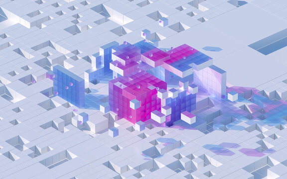 Fototapeta Translucent gradients cubes and materials, 3d rendering.