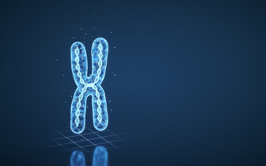 Chromosome with blue background, 3d rendering.