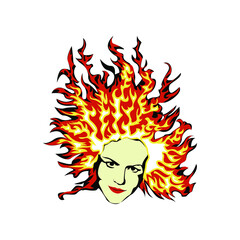 Illustration Vector Graphic of Woman with Hair Fire