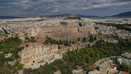 Fototapeta na wymiar Aerial drone photo of Masterpiece Acropolis hill and the Parthenon, Athens, Attica, Greece