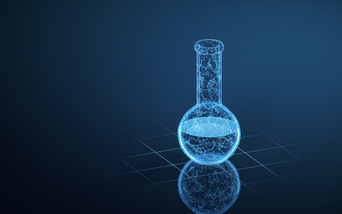 Chemistry glassware with blue background, 3d rendering.