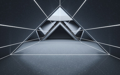 Triangular tunnel, abstract conception, 3d rendering.