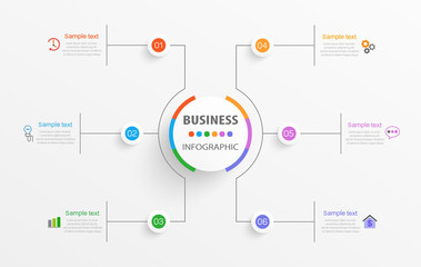 Infographic design business template with 6 options, steps. Can be used for workflow layout, diagram, annual report, web design.  Vector eps 10
