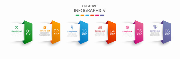 Infographic design business template with 6 options, steps. Can be used for workflow layout, diagram, annual report, web design.  Vector eps 10